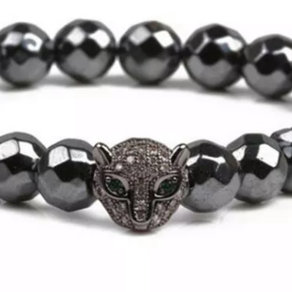 HEMATITE Beads Bracelet Green Eyed Cougar - Picture 5 of 13